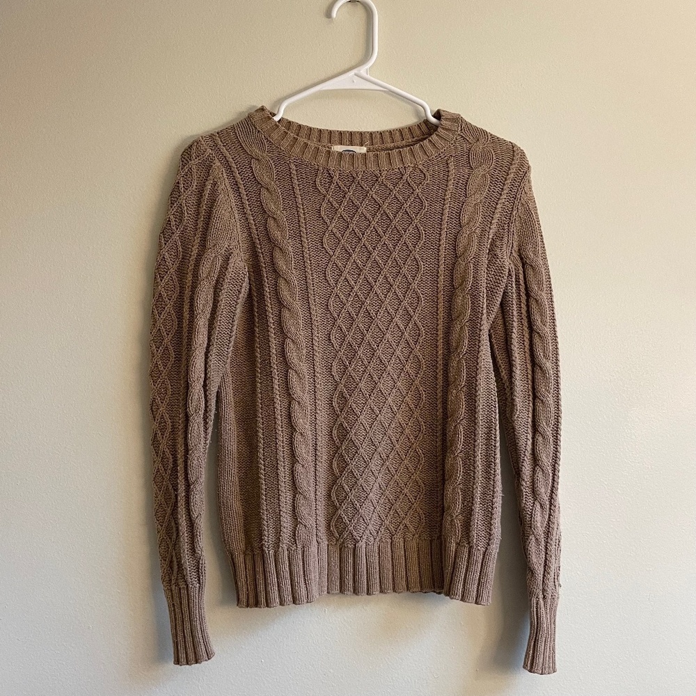 S- Old Navy Beige Long Sleeved Sweater Waffle Knit Comfortable Form Fitting